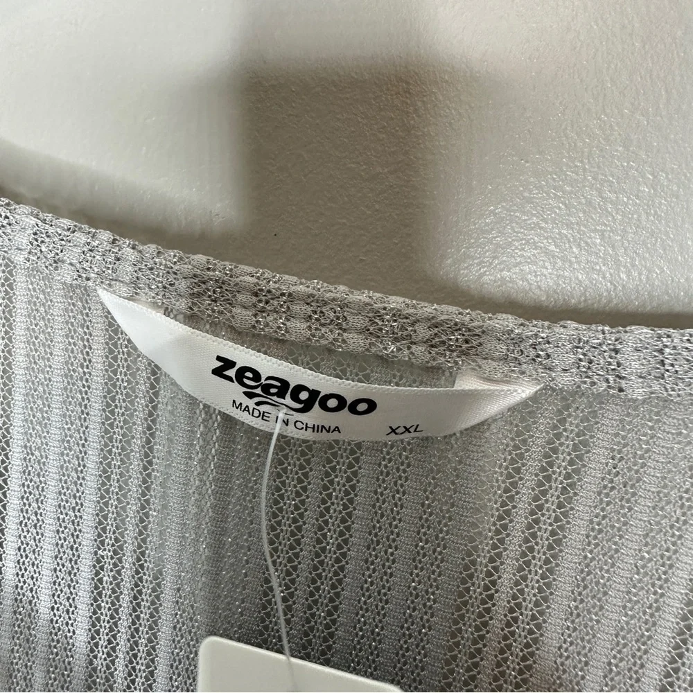 NWT zeagoo silver lightweight ribbed long sleeve shirt - Picture 3 of 5
